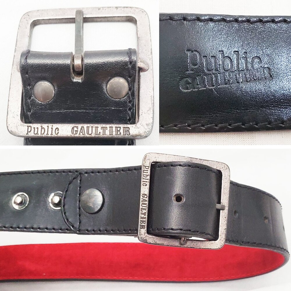 Public Gaultier Jean Paul Gaultier Vintage 80s / 90s Black Leather Belt Snaps - Picture 1 of 9